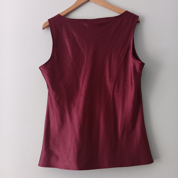 VTG George Claret Wine Burgundy Satin Lace Trim Cami Tank Pleated XL - Picture 2 of 6